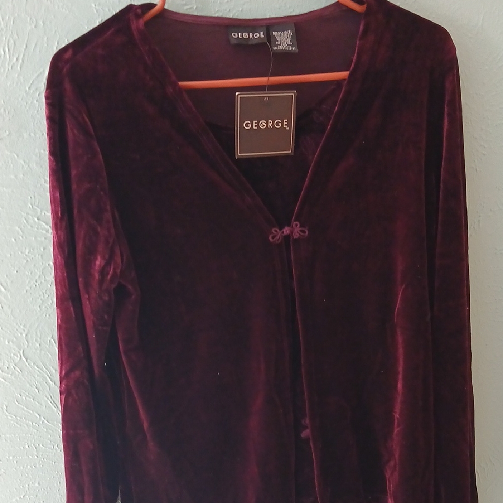 George Deep Red Velvet Open Front Top